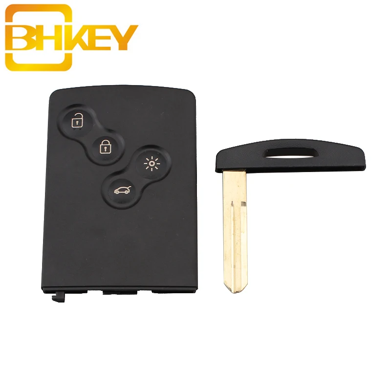 

BHKEY 4Button Auto Car Key Shell Case for Renault Laguna Koleos Remote Smart Key shell Card with Insert Small Uncut Blank Blade