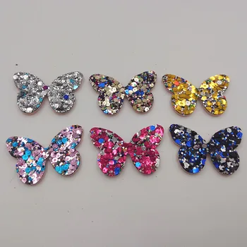 

60PCS/lot 4x3CM Glitter Baby Girls Hair Accessories Sequins Butterfly Padded Appliqued for BB Clip Decoration