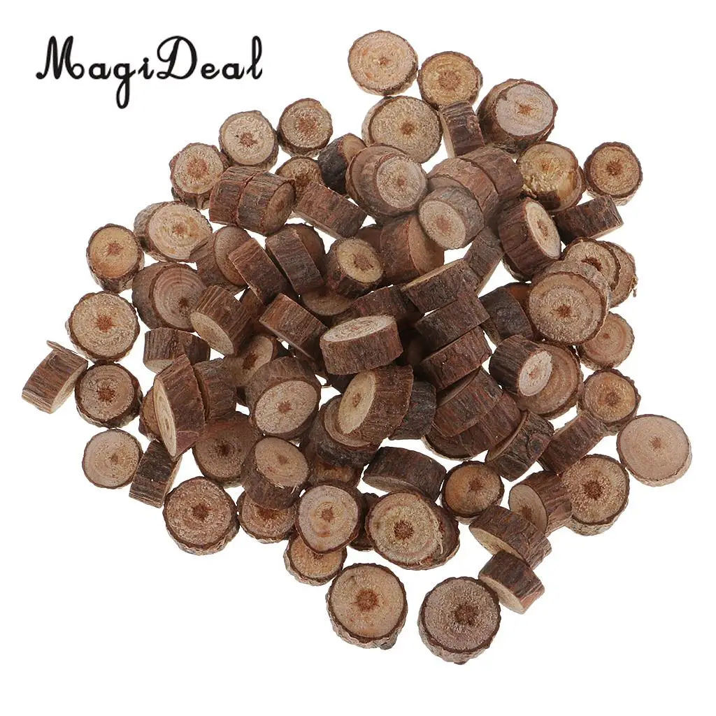 100pcs 5-10mm Natural Pine Wood Slices Logs Discs for DIY Crafts Wood Tree Rustic Wedding Decoration Wooden Pile Ornaments