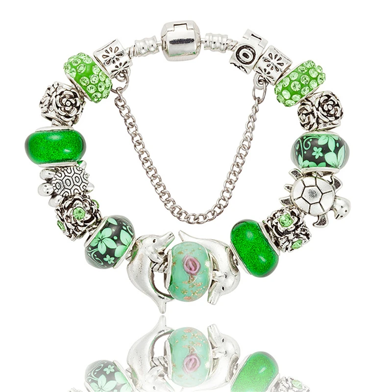 

Four Leaf Clover Marine Animal Fashion Charm Pan Bracelet With Green Chamilia Beads For Women Nightmare Before Christmas