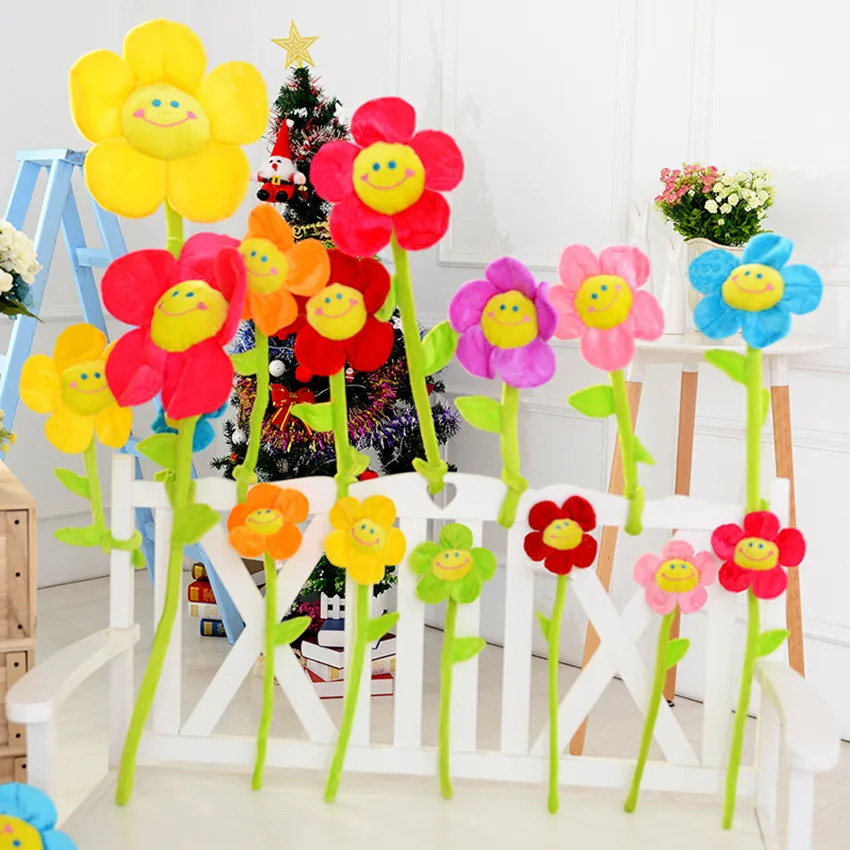

7PCS Different Colors Artificial Smile Sunflowers Plush Plants Baby's Bed Room Decoration Child Gifts Cartoon Household Toys