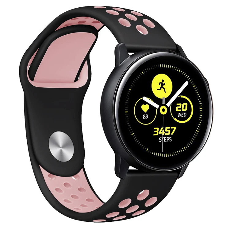 Силиконовый ремешок для samsung Galaxy Watch Active, двойной цвет, спортивный ремешок, ремешок для часов, браслет, ремешок на запястье, замена - Цвет: Black Pink