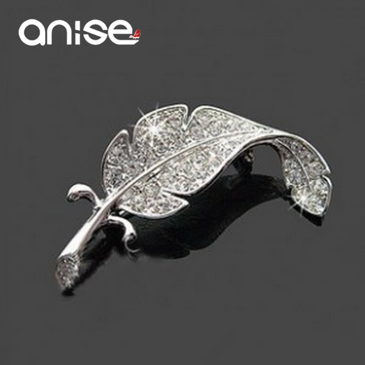 Женская/Мужская брошь с кристаллами Anise серебряного цвета в форме листа Стразы