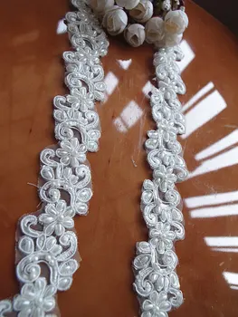 

Ivory pearl bead lace trim, bridal lace for bridal strip, sequined lace trim, for bridal DIY wedding dress, 10 yards, LT008DZ