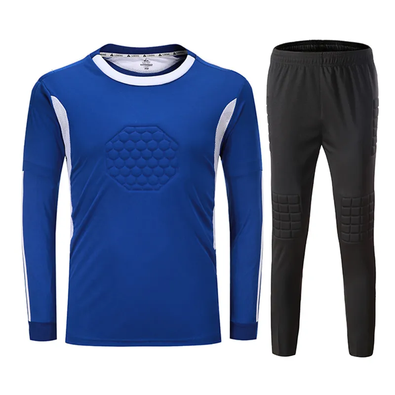 

2018Soccer Goalkeeper Jerseys Sets Kids Men Sponge Football Goal Keeper Tracksuit Uniforms Kits Goalie Training Tops Pants Suits