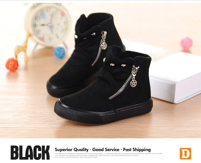 Brand 2015 Autumn Children Shoes Flock Leather Flat Rubber Sole Kids Boots Abkle Short Plush Fashion Snow Boots For Girls Boys (13)