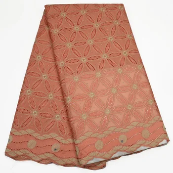 

Free shipping (5yards/pc) high quality peach color African dry cotton lace fabric with embroidery for party dress CLP820