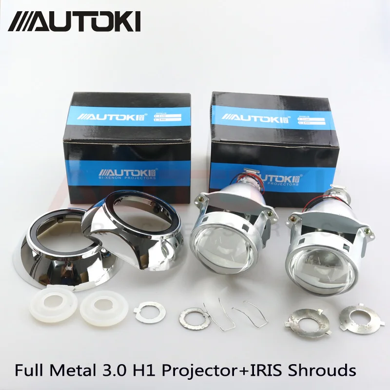 US $42.11 Autoki Car Styling Full Metal 30 inch HID Bixenon Headlight Projector Lens Fits Car headlight H4 H7 LHD RHD With Iris Shrouds