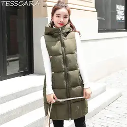 TESSCARA женский осенне-зимний длинный жилет Парка женская теплая простая куртка-пальто Верхняя одежда и пальто жилеты и жилеты плюс размер L-3XL