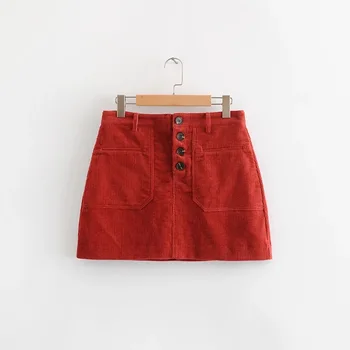 

2020 Spring New Arrival European & American Style Single Breasted Corduroy Mini Skirt Women With Pockets Decorated Free Shippin