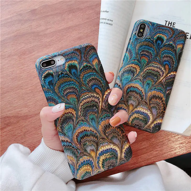 Peacock Feather Glossy Tpu Soft Shell For Iphone 66s 78 78plus x/Xs Xr Xsmax Vintage Fashion Drop Protection Sleeve |