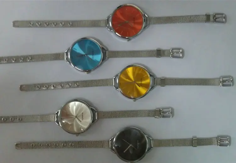 WoMaGe Женские часы тонкий ремень цвета лица посеребренный браслет Кварцевые женские наручные часы для девочек 12 цветов 100 шт/партия