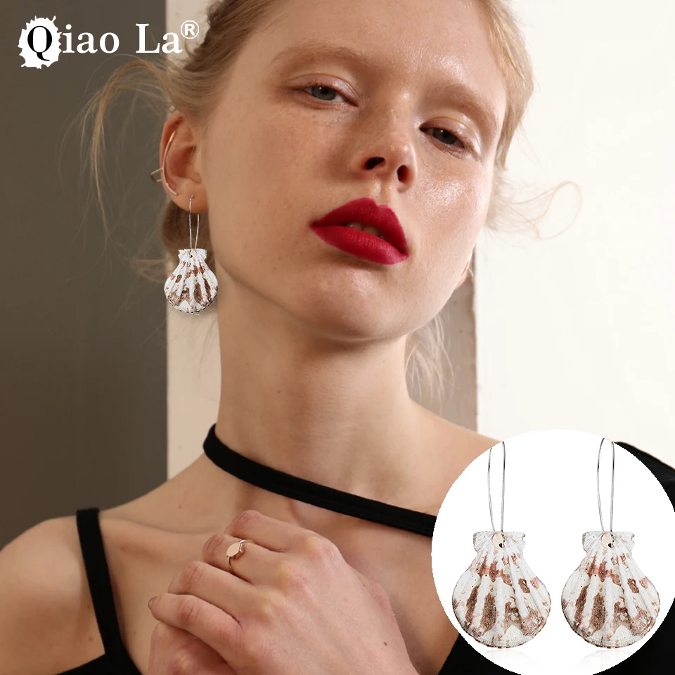 

Qiao La Bohemian Shell Pendant Earrings Fashion Jewelry Beach Shell Pendant Earrings Vacation Woman Earrings Gift 4 Pairs