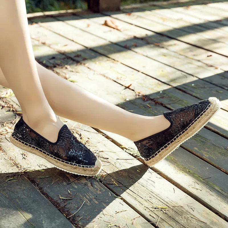 Bling Women Platform Fisherman Shoes Lace Slip-on Casual Loafers Flats Breathable Mules Vintage Ladies Women's Espadrilles Shoes (8)