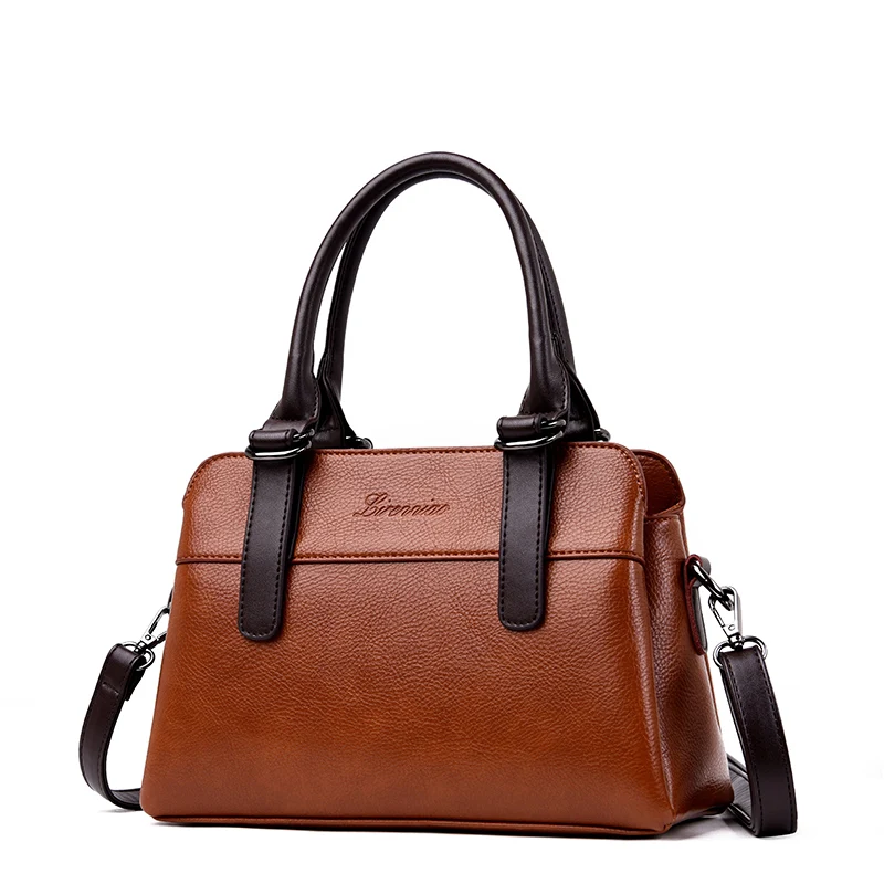 

vintage casual tote bags women 2018 new brand ladies hand bags luxury designer brown leather shoulder crossbody bags for women