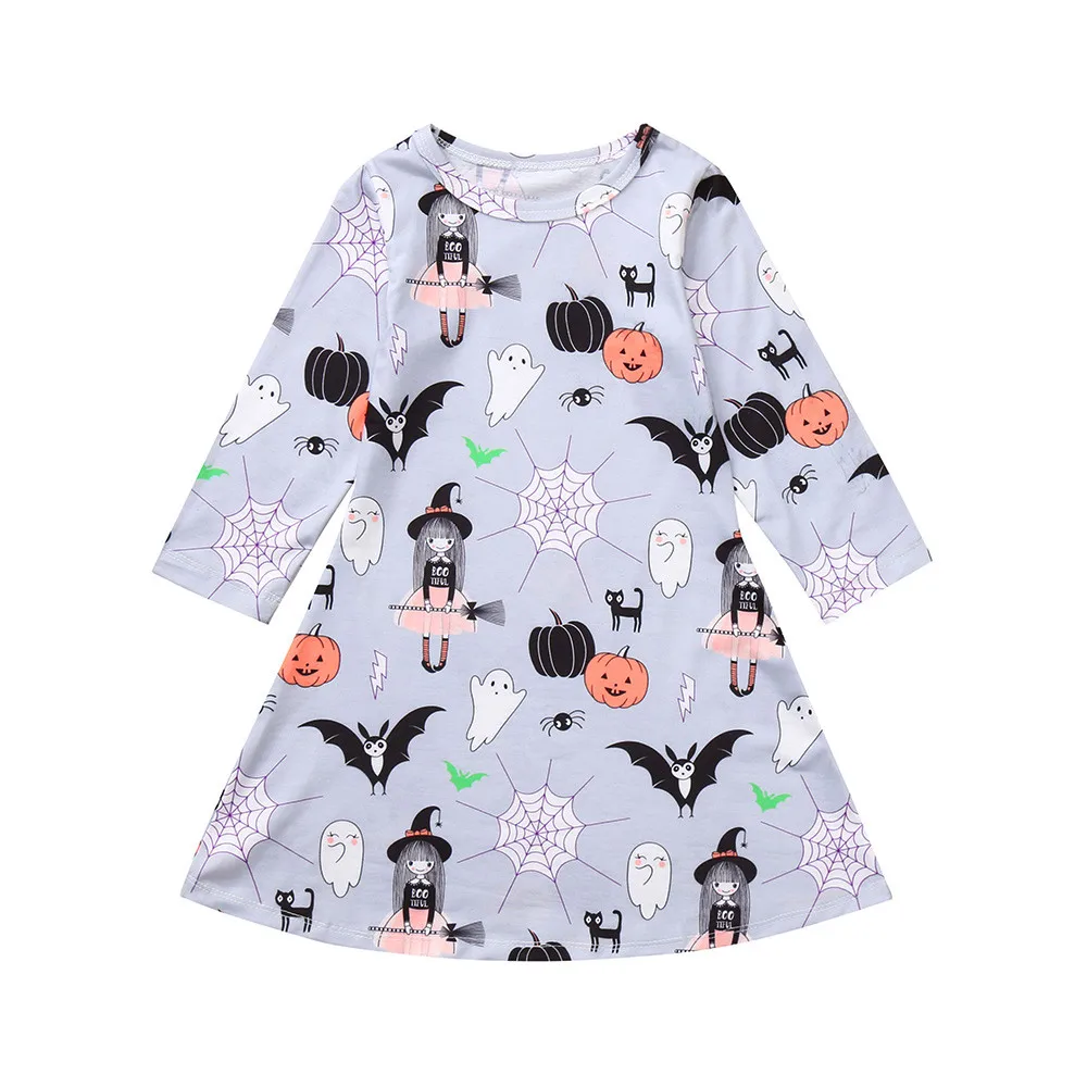 

CHAMSGEND fashion dresses for girls dress Pumpkin Long Sleeve Cartoon Print Dress Halloween Clothes dress Jan 23