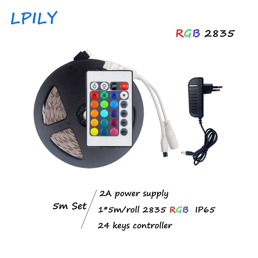LPILY 2835 5 M RGB светодио дный полосы света DC12V водонепроницаемый + 12 V 2A адаптер питания