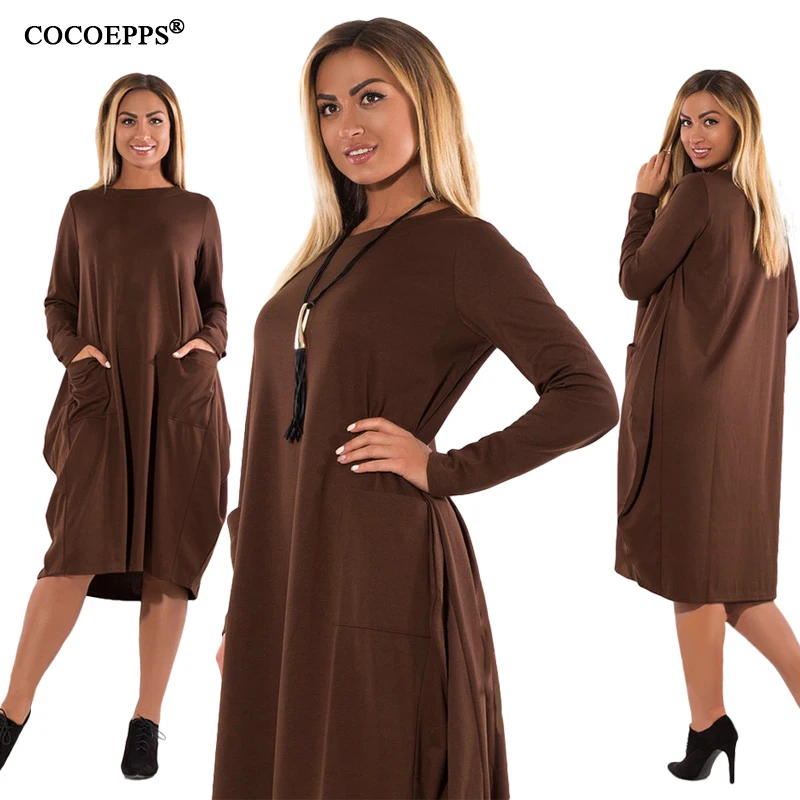 COCOEPPS 5XL 6XL, женские зимние платья, модная женская одежда размера плюс, свободное платье большого размера, повседневное элегантное теплое платье