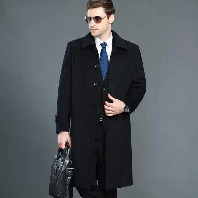 Мужские шерстяные пальто, куртки, осенне-зимнее кашемировое пальто, толстое мужское кашемировое длинное пальто, высокое качество, повседневные тонкие тренчи - Цвет: Black