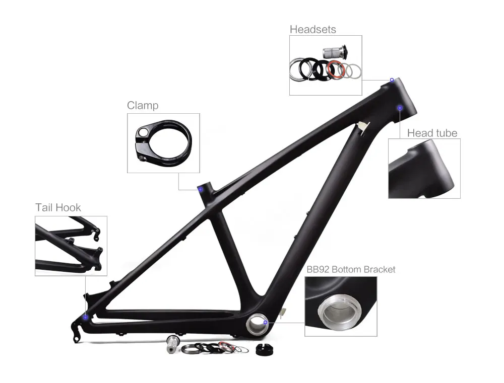 Excellent Airwolf carbon frames 26 14inch BB92 carbon frame 3K weave fit for 31.6mm seatpost carbon mtb frame 26er 16