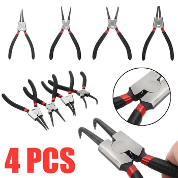 

4pcs/Set 7'' External Internal Retaining Ring Pliers Set Carbon Steel Straight Bent Head Retaining Snap Pliers Tools For Machine