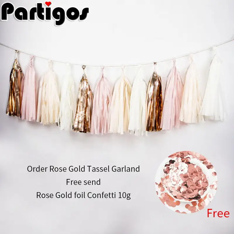 

1set Tissue Beige Rose Gold Pink Garland Paper Tassels contains 15 tassels (3 bags) Wedding Bridal Shower Birthday Party Decor