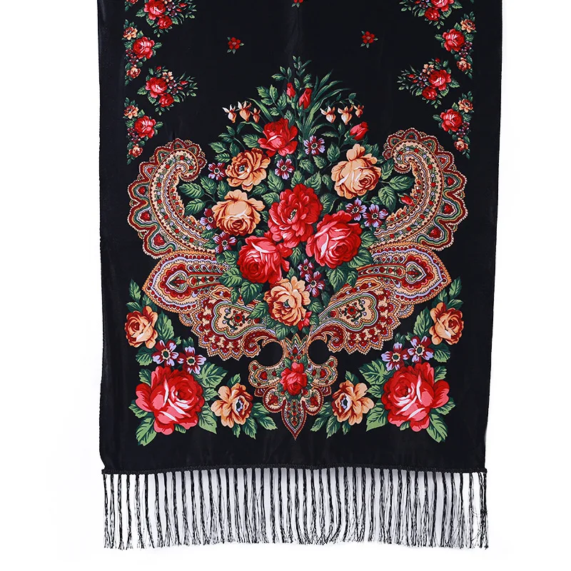 twill silk scarf crinkle hijab Printed long scarf Twill cotton fringed shawl Rose tassel luxury scarf foulard femme musulman - Цвет: 14