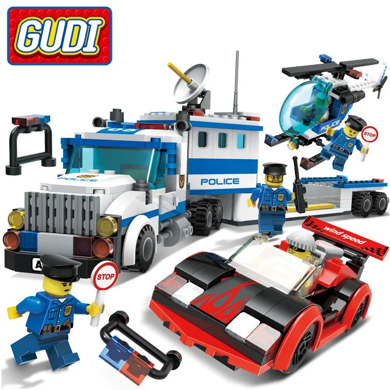 Legoing Technic GUDI Tracking the Bandits 442 Pcs Mini Bricks City Police Assemble Building Blocks Set Legoings Toy For Children