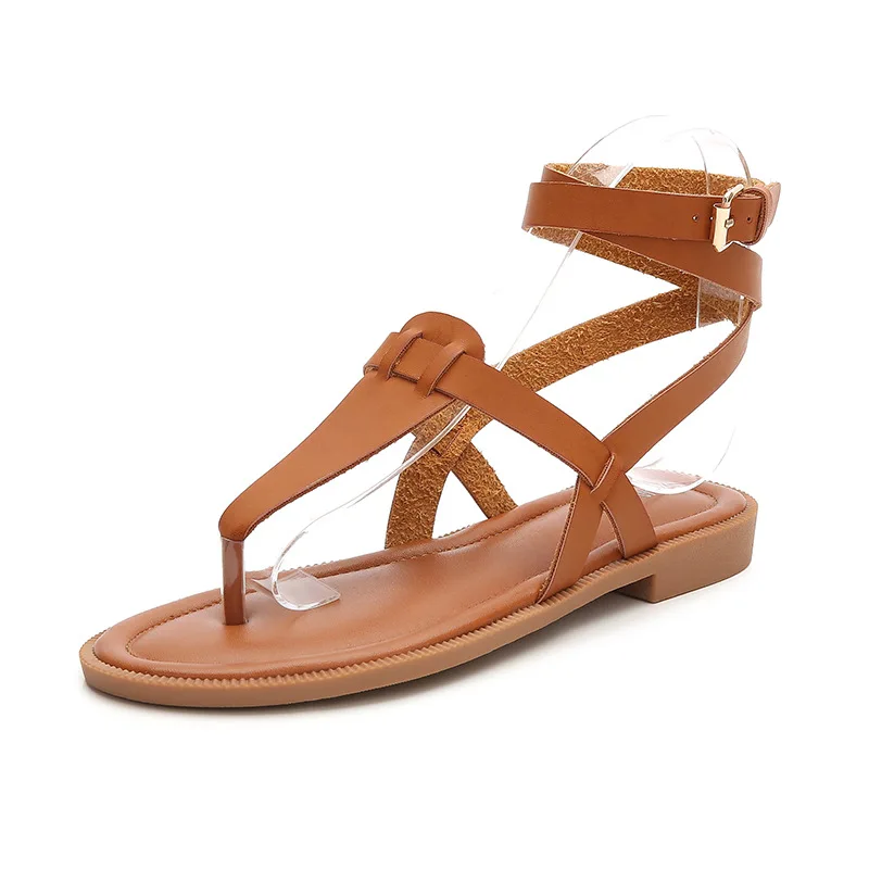 

2019 summer new simple solid color Roman style sandals women comfortable wild buckle decorative sandals