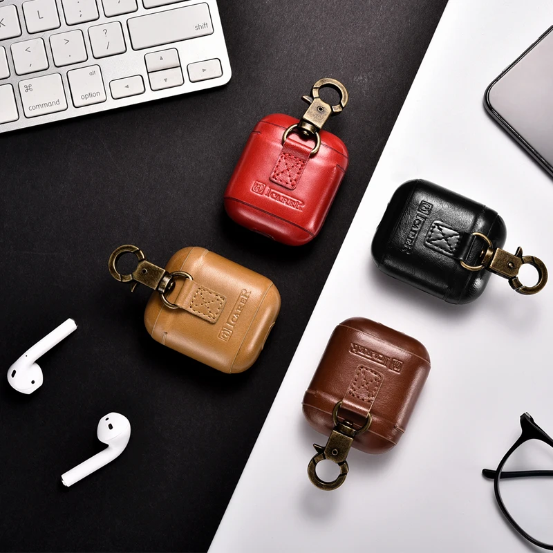 Чехол icarer для AirPods Винтажный чехол из натуральной кожи с металлической застежкой