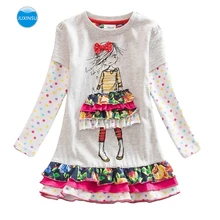 JUXINSU/платья в горошек с длинными рукавами для маленьких девочек модное осенне-зимнее хлопковое Повседневное платье с героями мультфильмов для маленьких девочек от 1 до 8 лет