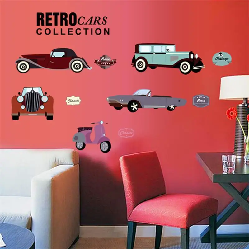 Cartoon Retro Cars wall stickers for kids rooms child room decoration