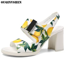 OUQINVSHEN Punta Redonda de Punta Abierta Sandalias Del Dedo Del Pie Puntiagudo zapatos de Tacón Alto Sandalias de Las Mujeres 2017 Imprimir Casual Summer Square talón de Las Señoras Sandalias