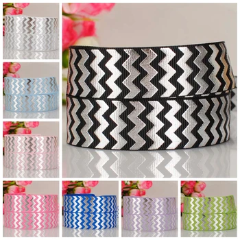 

7/8" 22mm solid Foil Chevron grosgrain ribbon silver metallic foil ribbon