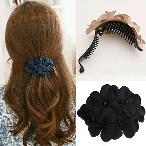 Elegant Women Bead Cute Flower Hair Clip Barrette Clamp Hairpin Hair