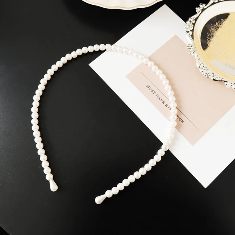 Summer white Pearl Headband Women Sweet Bezel Hair Band Crown Girls Fashion Hair Accessories Ornament