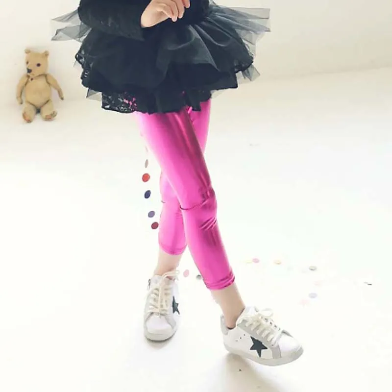 

2017 Spring autumn Children Clothing Baby Kids PU Leather Pants Toddler Girls Leggings Fluorescent color Slim Skinny pants