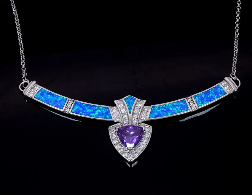 Женское Ожерелье BRC17111902 с синим опаловым сердечком|opal stone|fire opal necklaceblue fire necklace |