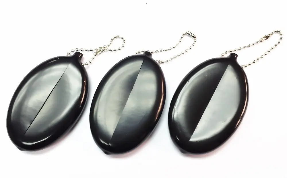 12 pc Black Soft Rubber Squeeze COIN HOLDER Keychain Money Change Purse