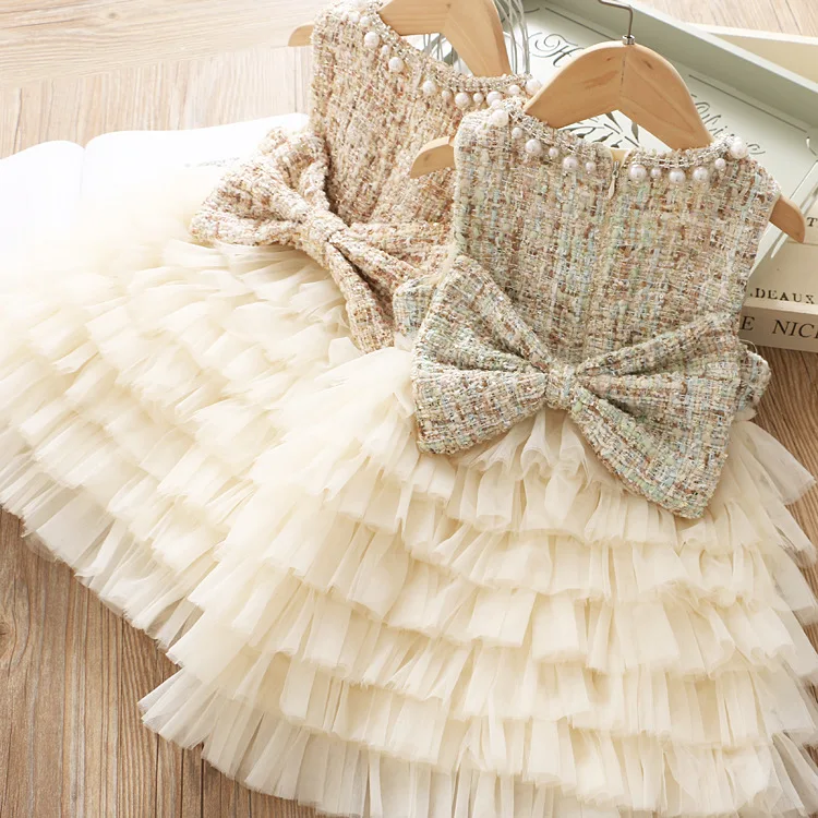 

2019 autumn girl princess dresses Bow tulle cake dresses kids sweet sleeveless girl fall dress fashion Children clothes