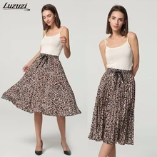 Luzuzi женские стильные леопардовая расцветка плиссированная юбка змея faldas mujer кулиска с эластичной талией повседневные до середины икры юбки CE3068