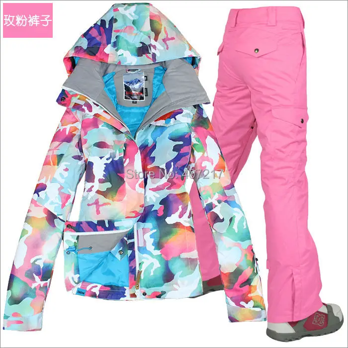 Женский розовый лыжный костюм, женский костюм для сноубординга, лыжная одежда, Женская лыжная куртка и розовые лыжные штаны, водонепроницаемые 10K XS-L