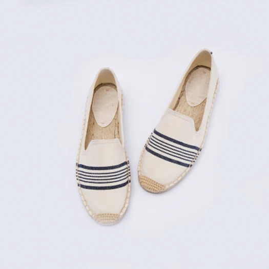 beige blue Китайский Дамы Полосатый конопли для женщин Ретро Кеды удобные туфли без каблуков дышащие слипоны эспадрильи ткань большой размеры лофери - Цвет: beige blue
