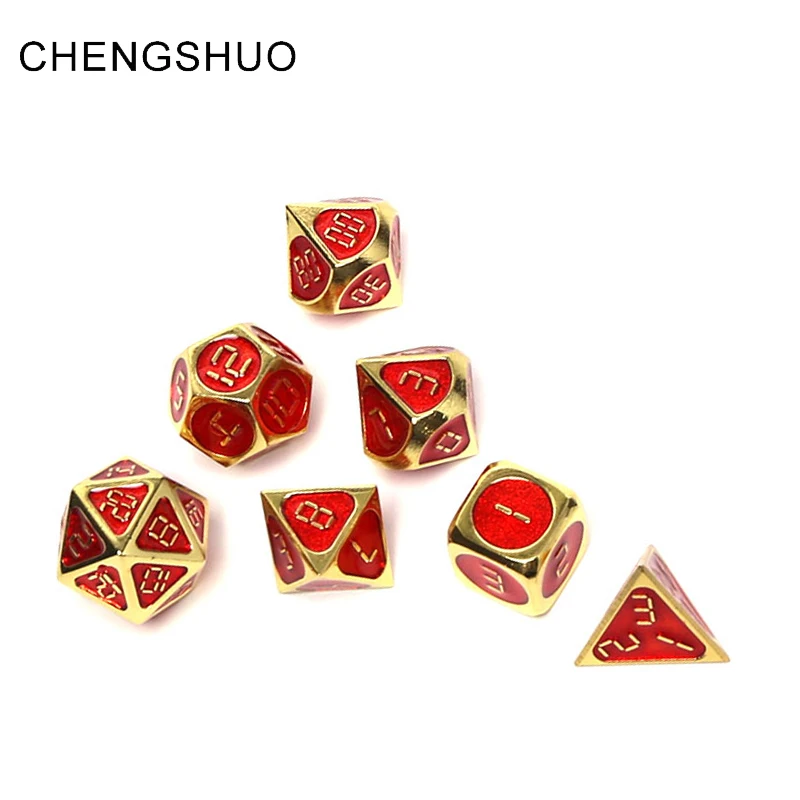 

Chengshuo dnd dice metal rpg polyhedral set dungeons and dragons d20 10 12 table game Zinc alloy dados red digital dices pattern