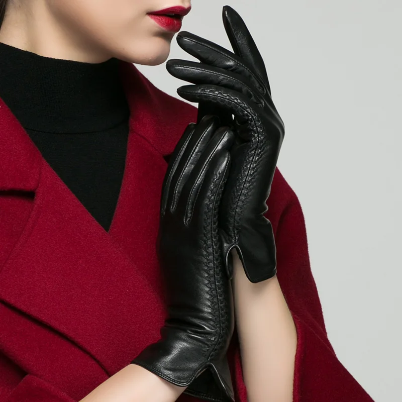 KLSS Brand Genuine Leather Women Gloves Fashion Elegant Touchscreen Goatskin Glove Autumn Winter Keep Warm Five Fingers 22