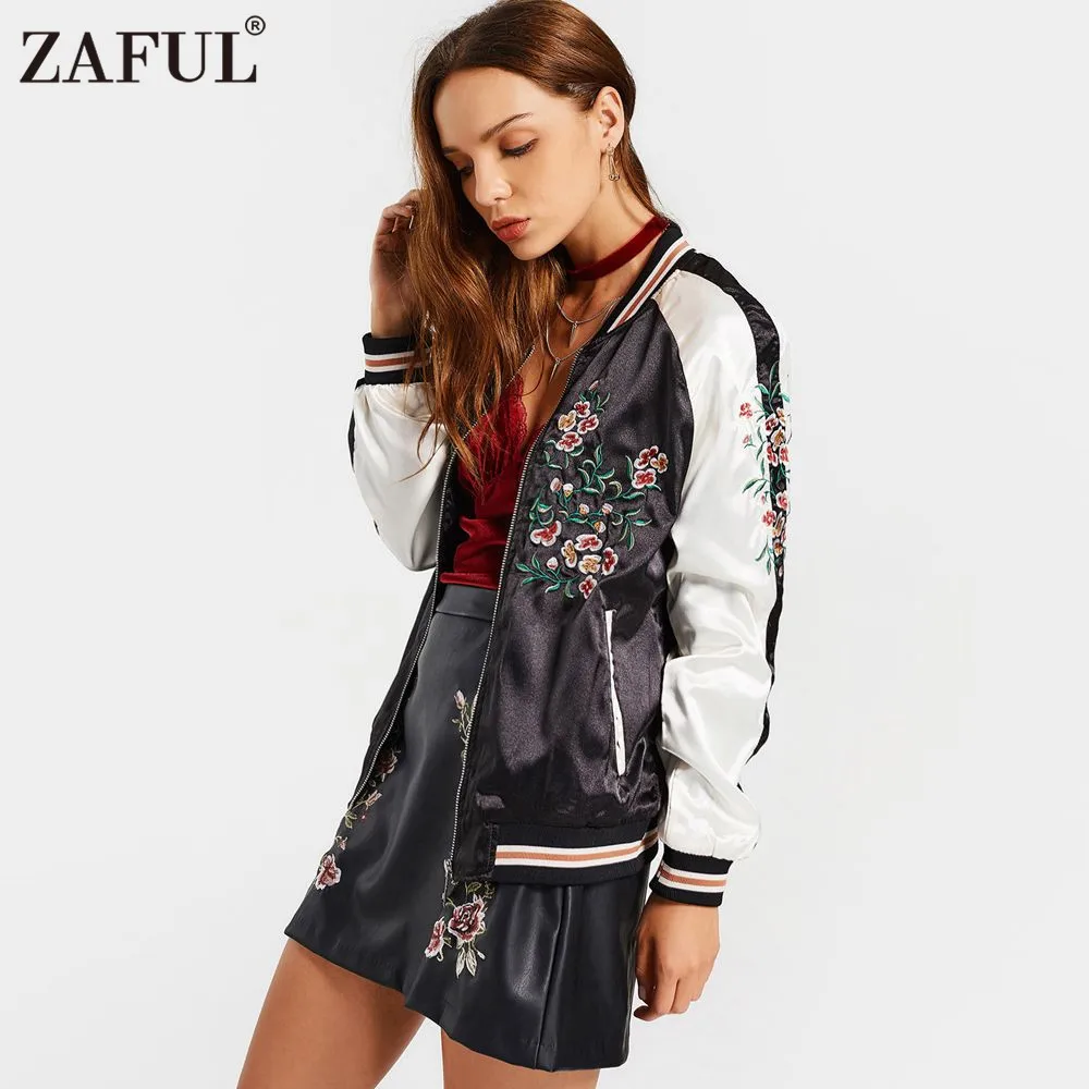 Willstage Black Denim Jacket Women Floral Embroidery