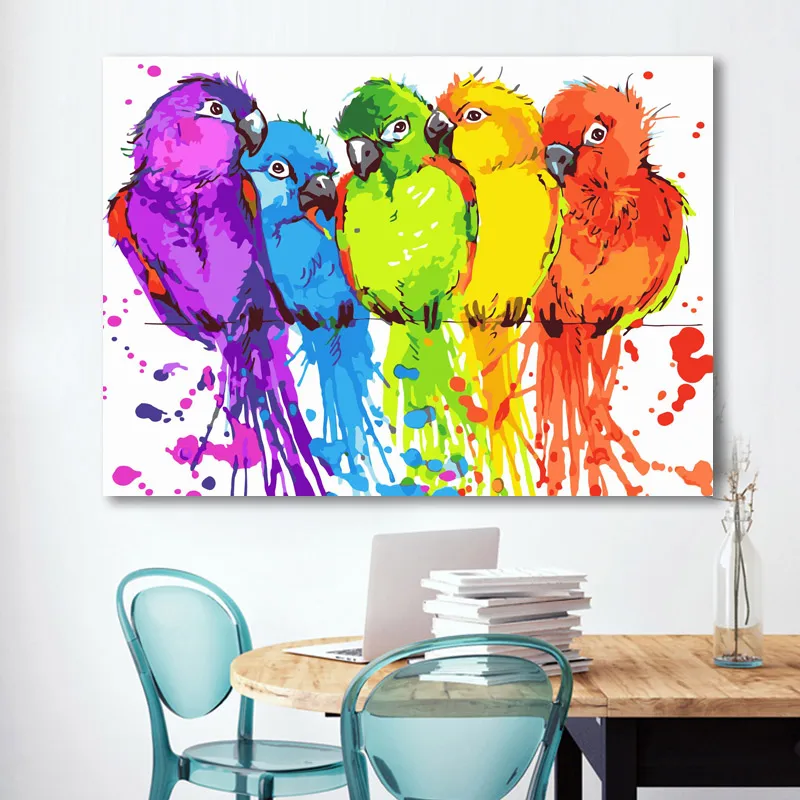 ROYALDREAM красочные Попугаи Животные DIY Набор для рисования по номерам Раскраска по номерам Современная Настенная картина подарок