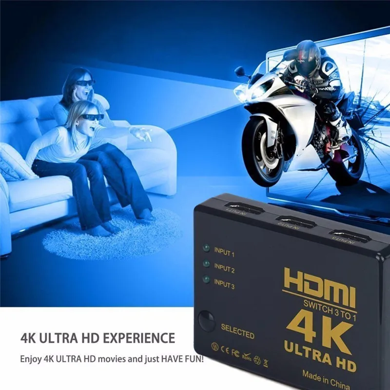 3 порта 4 к* 2 к HDMI переключатель Ultra HD HDMI сплиттер ИК пульт дистанционного управления для DVD HDTV Xbox PS3 PS4 Проектор Монитор