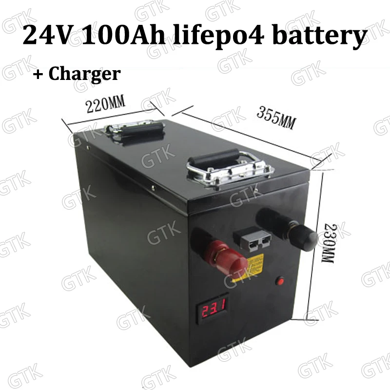 

Waterproof 24V 100AH lifepo4 Battery Electric bicycle Voltage display for 4800W Solar Forklift EV AGV UPS + 29.2v 10A Charger