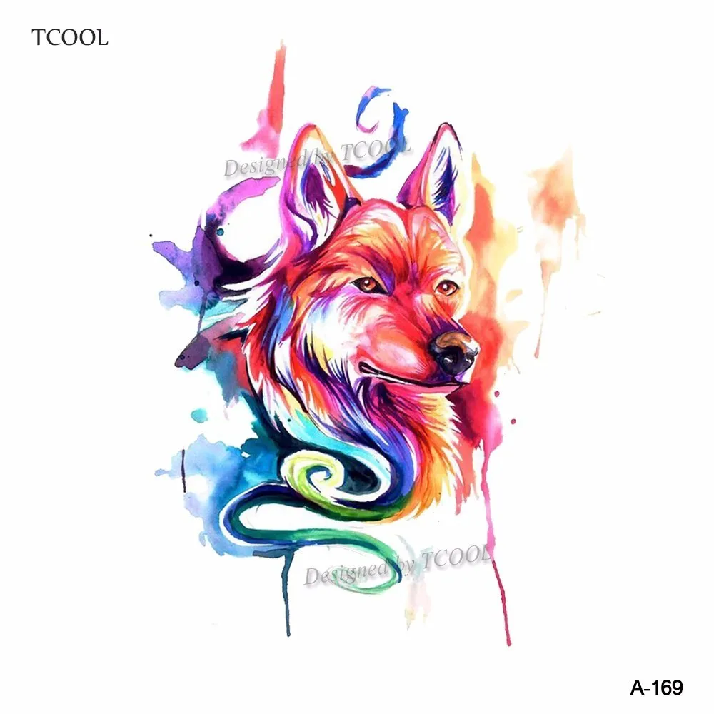 

HXMAN Watercolor Wolf Temporary Fake Tattoo Body Art Sticker Waterproof Hand Tattoo for Men Hot Design 9.8X6cm A-169